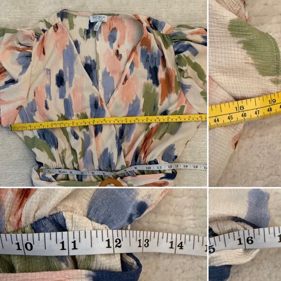 Sofia Jeans Sofia Vergara Ruffle Faux Wrap Midi Dress Size M Pastel Multicolor - Picture 11 of 13